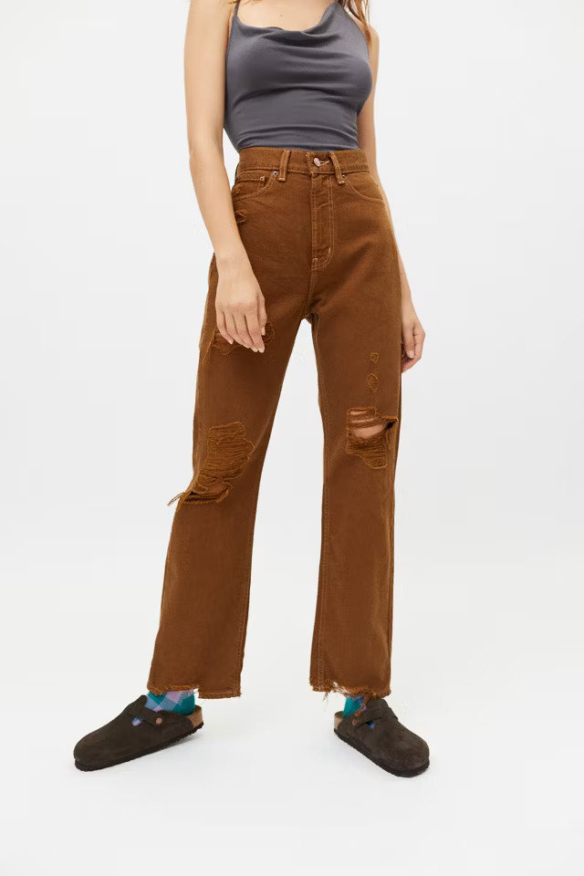 BDG High-Waisted Cowboy Jean – Ripped Chocolate | Urban Outfitters (US and RoW)