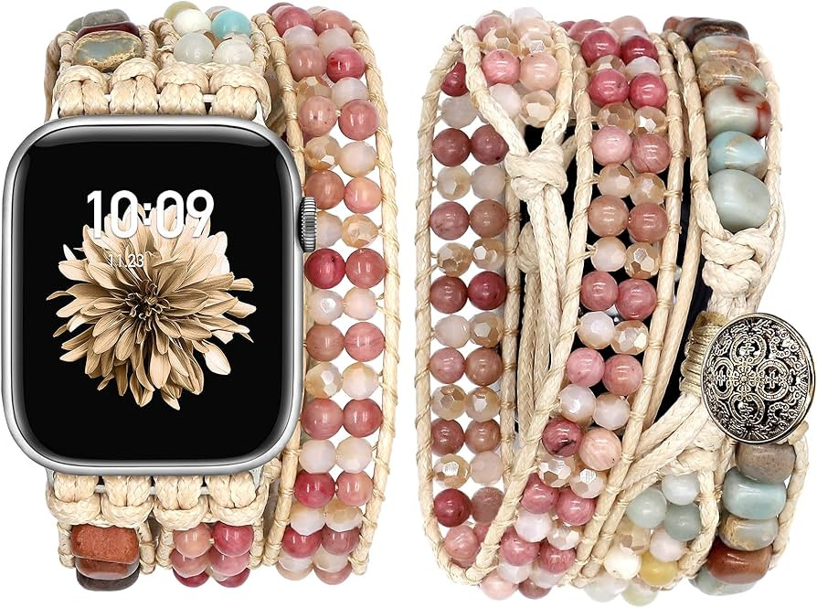 JR.DM Boho Beaded Band Women Compatible with Apple Watch 38mm 40mm 41mm 42mm(S10/11) Pink Bracele... | Amazon (US)