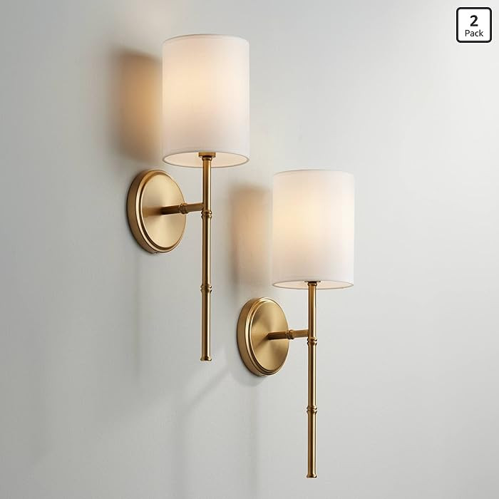 Regency Hill Abigale Modern Wall Light Sconces Set of 2 Brass Gold Metal Hardwired 5" Fixture Whi... | Amazon (US)