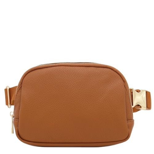 Lightweight Soft PU Pebbled Leather Fanny Pack Belt Bag with Gold Metal Buckle (Tan) | Amazon (US)