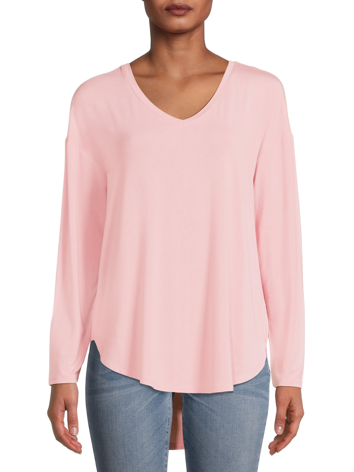 Time and Tru Women's V-Neck Tunic T-Shirt with Long Sleeves | Walmart (US)