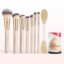 MAANGE 8 Pcs Makeup Brush Set Includes Double-Ended Silicone Mask Brush, Blush Brush, Foundation Brush, Eye Shadow Brush, Contour Brush, Highlight Br | SHEIN