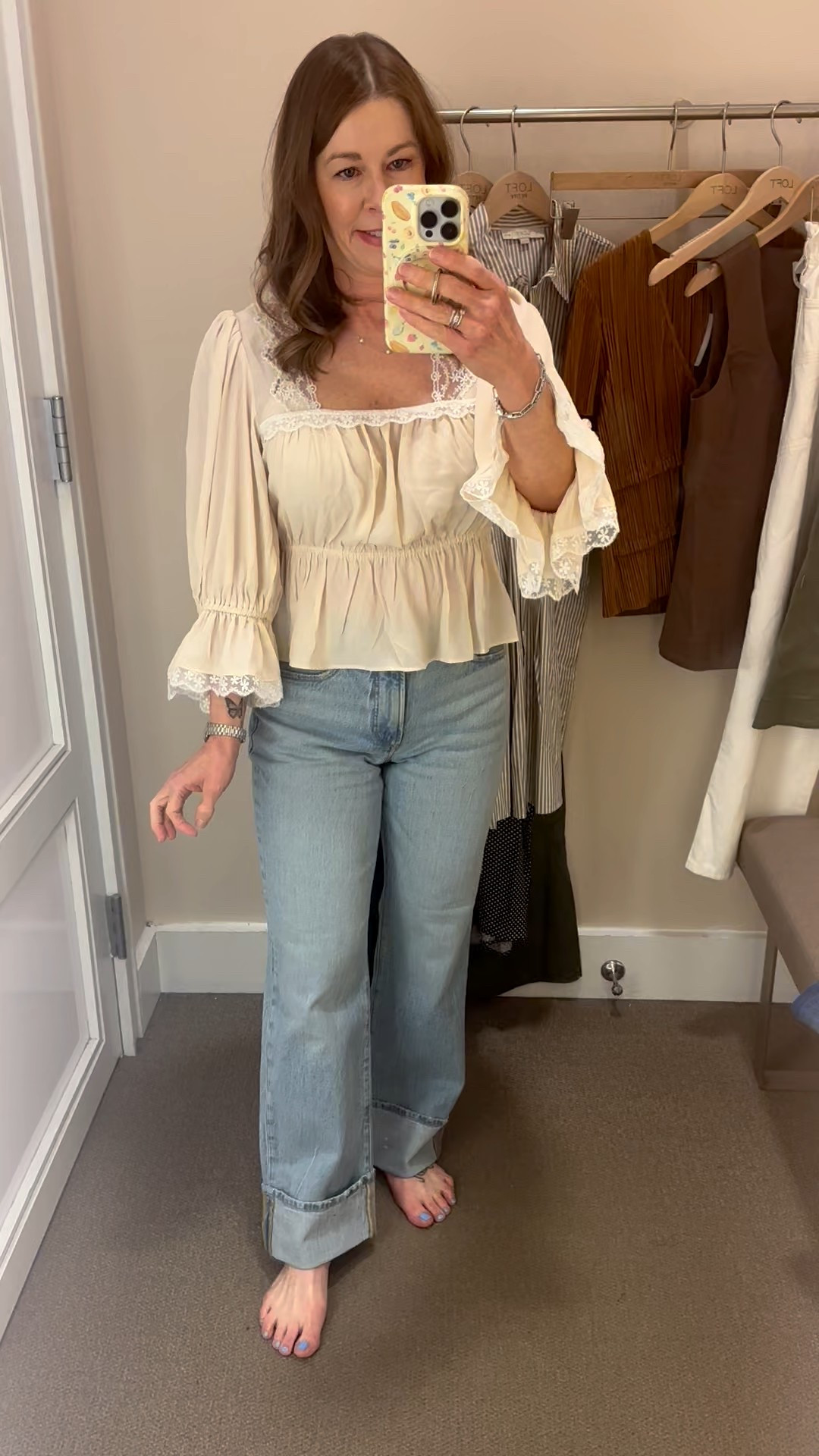 Loft Ruffle top size medium
Loft cuffed jeans 
#loft #loveloft

#LTKPetite
