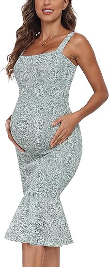 Summer Tank Maternity Dress Sleeveless Strappy Floral Midi Bodycon Square Neck Ruffle Mermaid Smo... | Amazon (US)