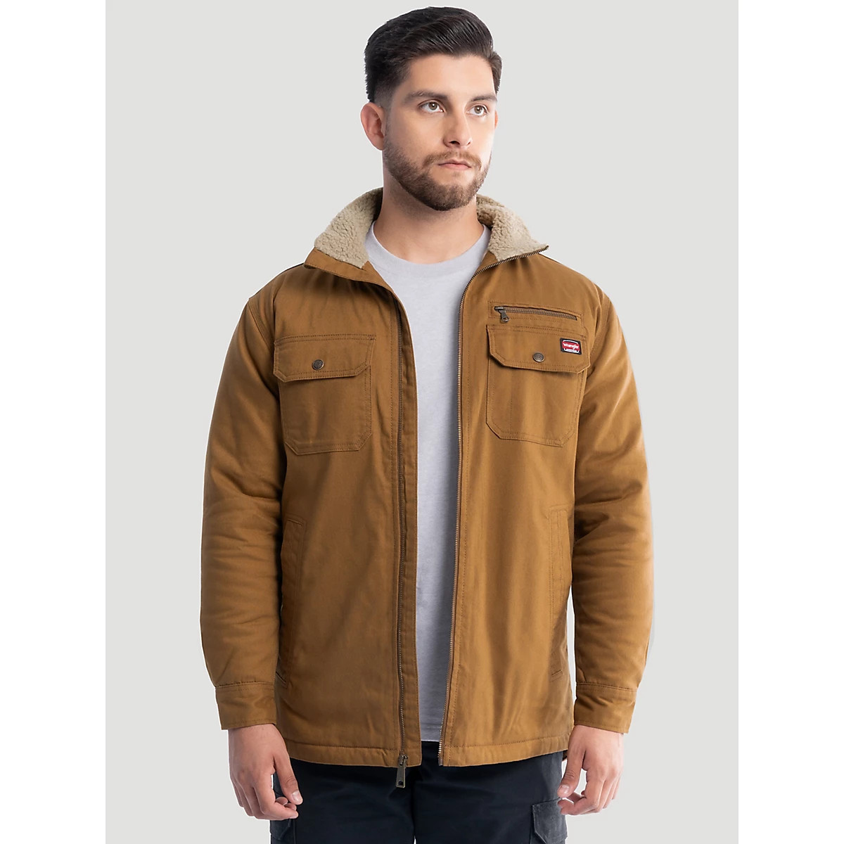 Men's Workwear Faux Shearling Lined Jacket in Rubber Brown | Wrangler