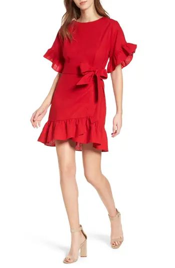 Women's Socialite Ruffle Faux Wrap Dress, Size Medium - Red | Nordstrom