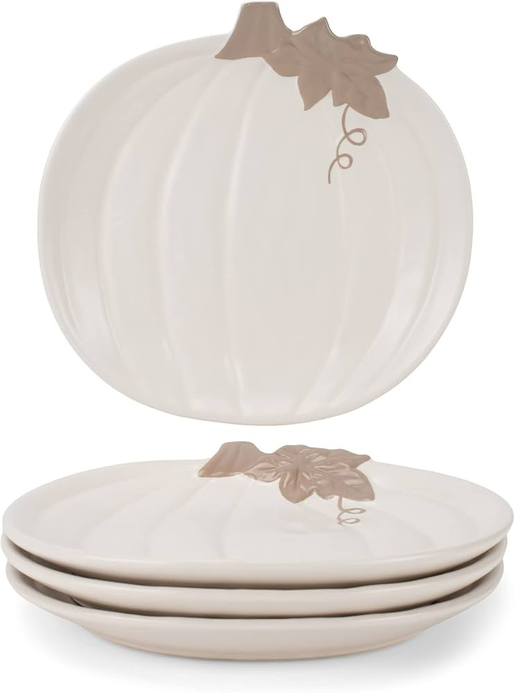 Nat & Jules Pumpkin Shaped 8 x 8 Inch Ceramic Small Dining Plates: Perfect for Thanksgiving, Hall... | Amazon (US)
