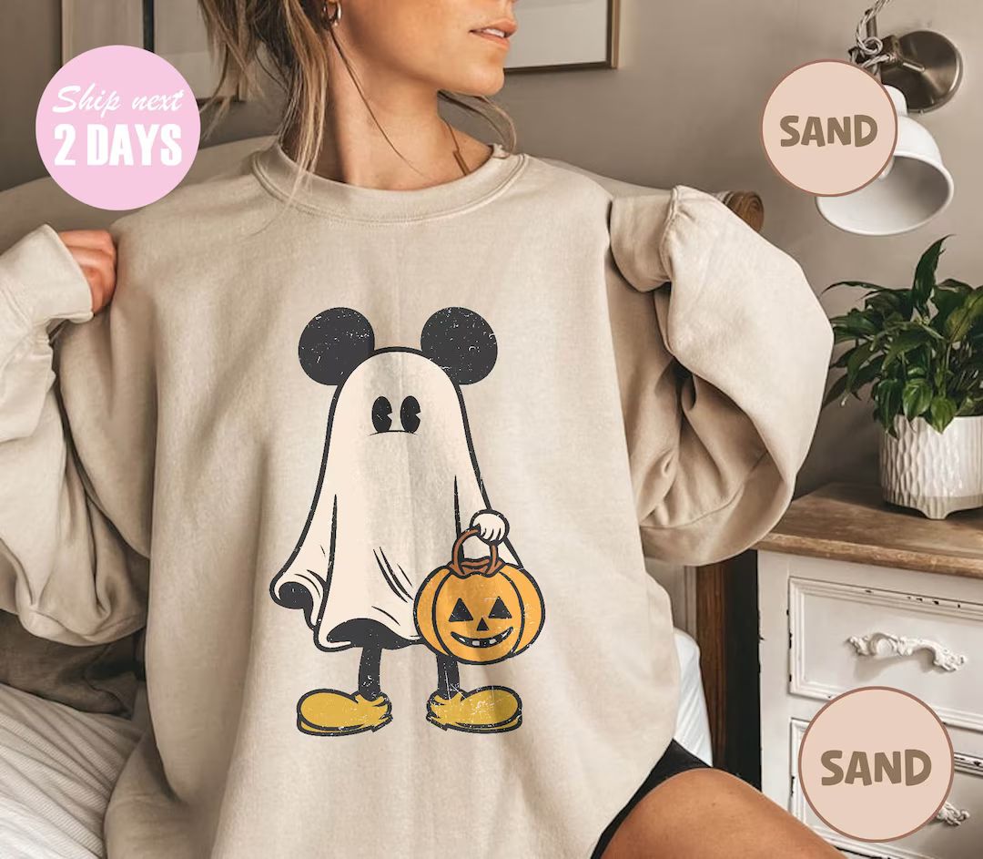 Disney Mickey Ghost Halloween Sweatshirt Mickey Not so Scary - Etsy | Etsy (US)