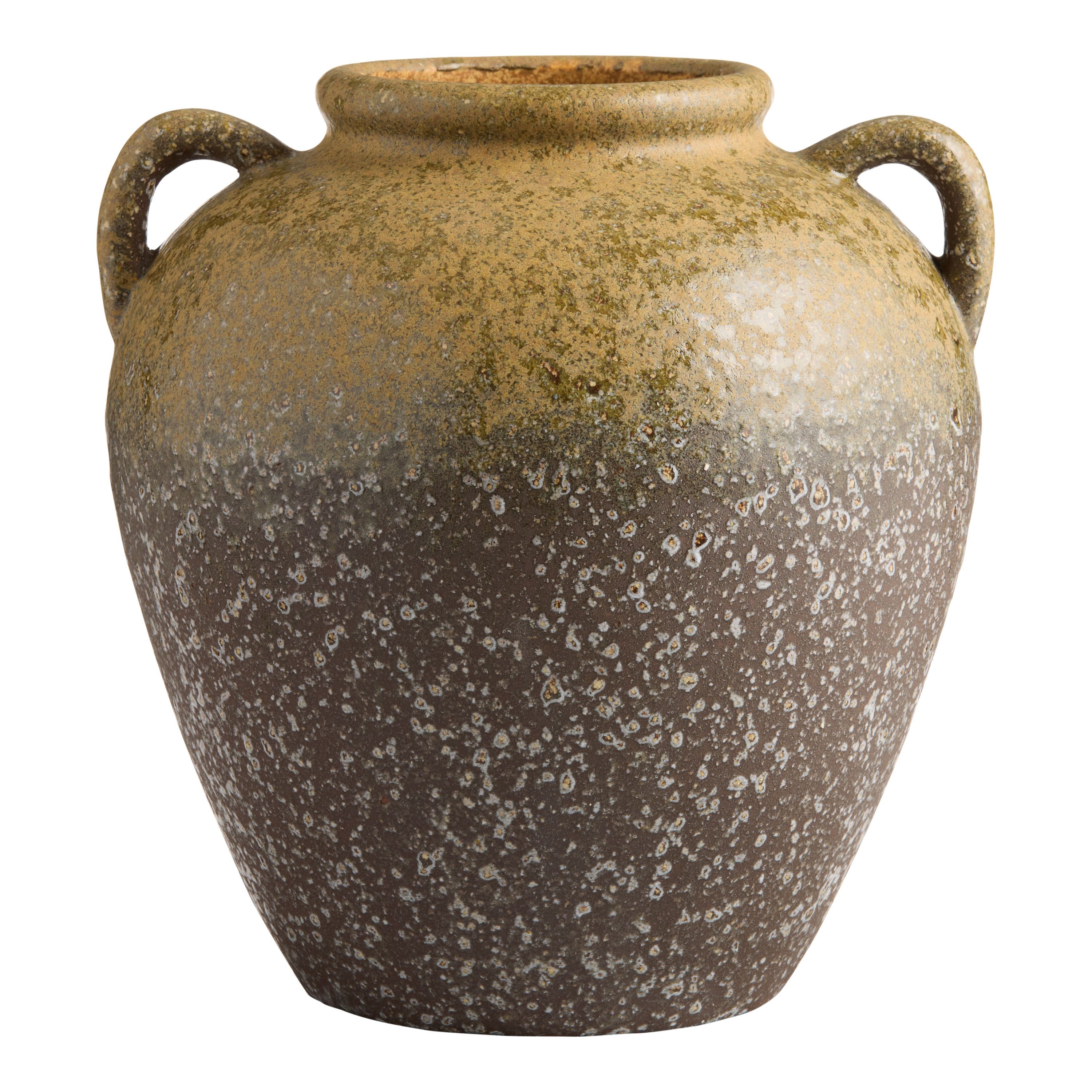 Olive and Plum Reactive Glaze Ceramic Jug Vase with Handles | World Market