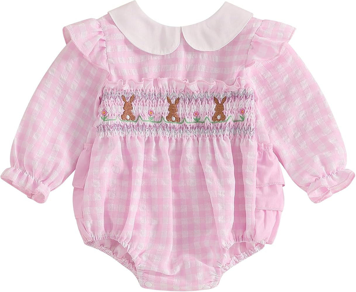 Adobabirl Infant Baby Girl Outfit Newborn Bow Bubble Romper Long Sleeve Embroidery Jumpsuit Cute ... | Amazon (US)