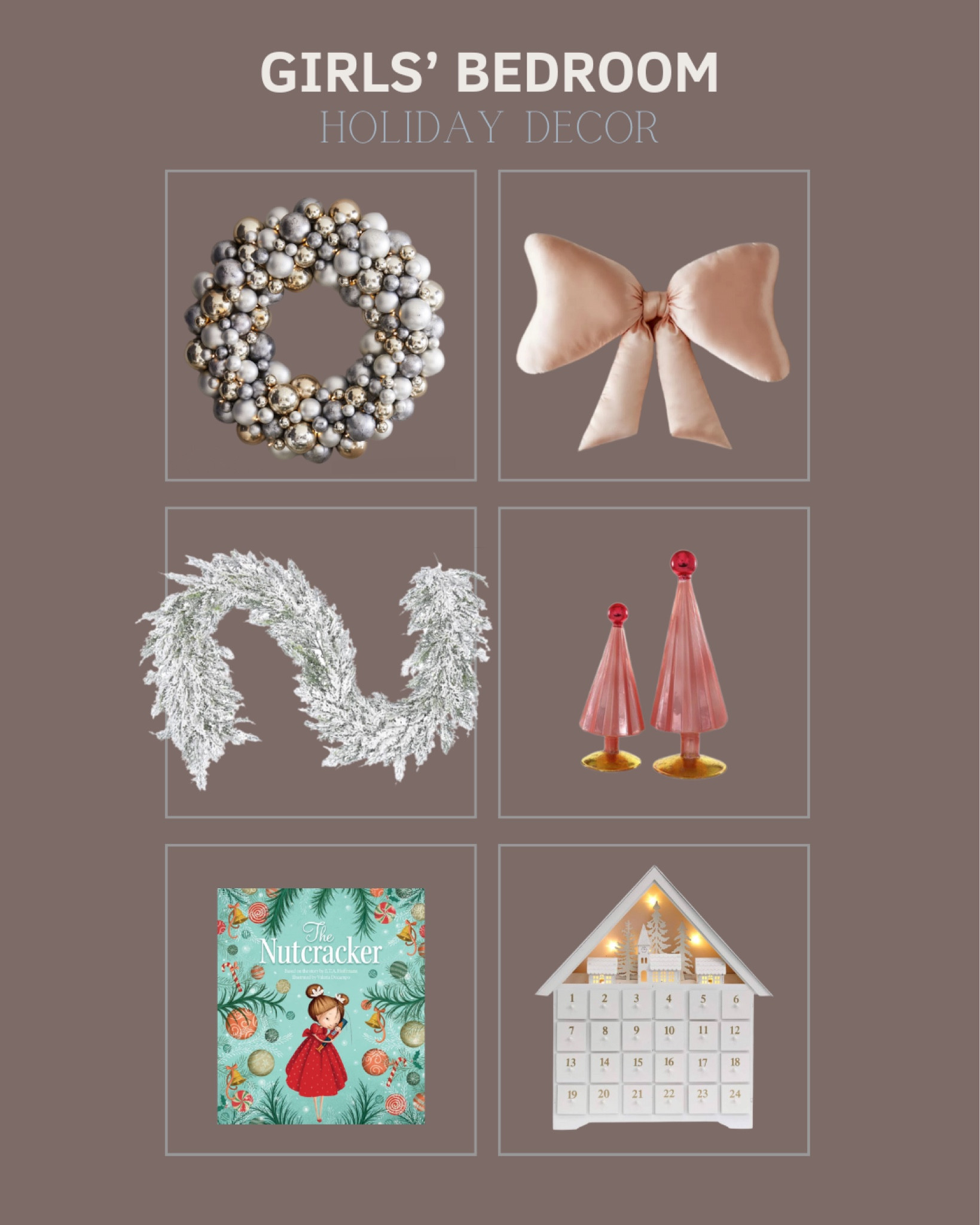 Girls bedroom Christmas decor, girls bedroom holiday decor, playroom Christmas decor, girl’s room Christmas decorations…. Silver bulb wreath, bow pillow, flocked garland, children’s nutcracker Christmas book, white light up advent calendar

#LTKHome #LTKKids #LTKSeasonal