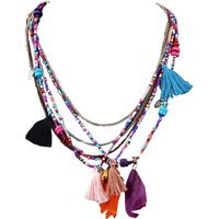 Collar largo multicapa con colgante de aleación y borlas de plumas con cuentas para mujer | Miravia ES