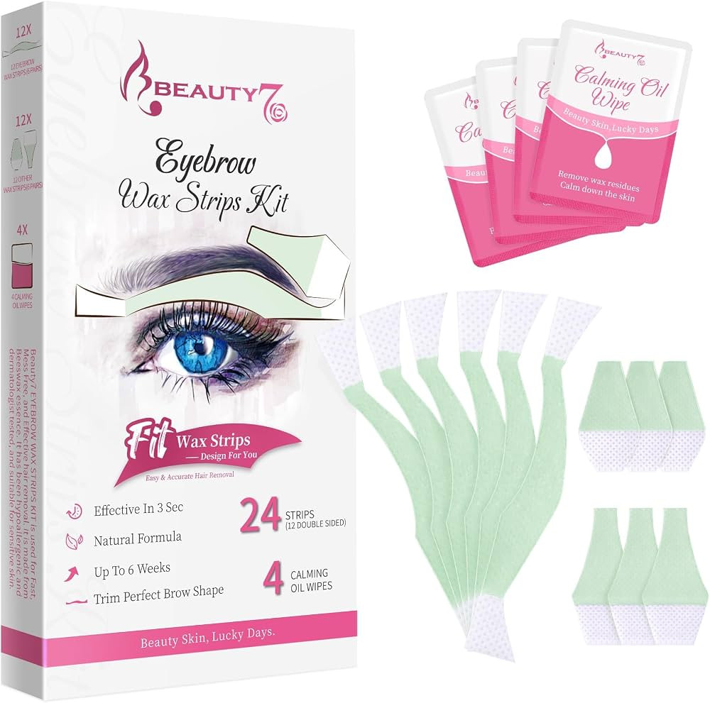 Beauty7 Facial Wax Strips for Hair Removal - Eyebrow Wax Strips at Home - 24 Strip, 4 Calming Oil... | Amazon (US)