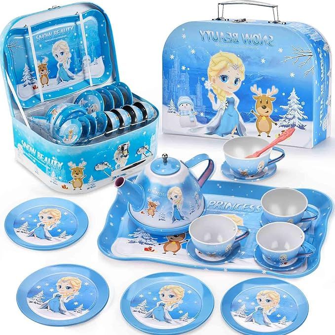 Frozen Toys for Girls - Elsa Princess Tea Party Set for Little Girls - 19 Pack Kids Kitchen Prete... | Amazon (US)