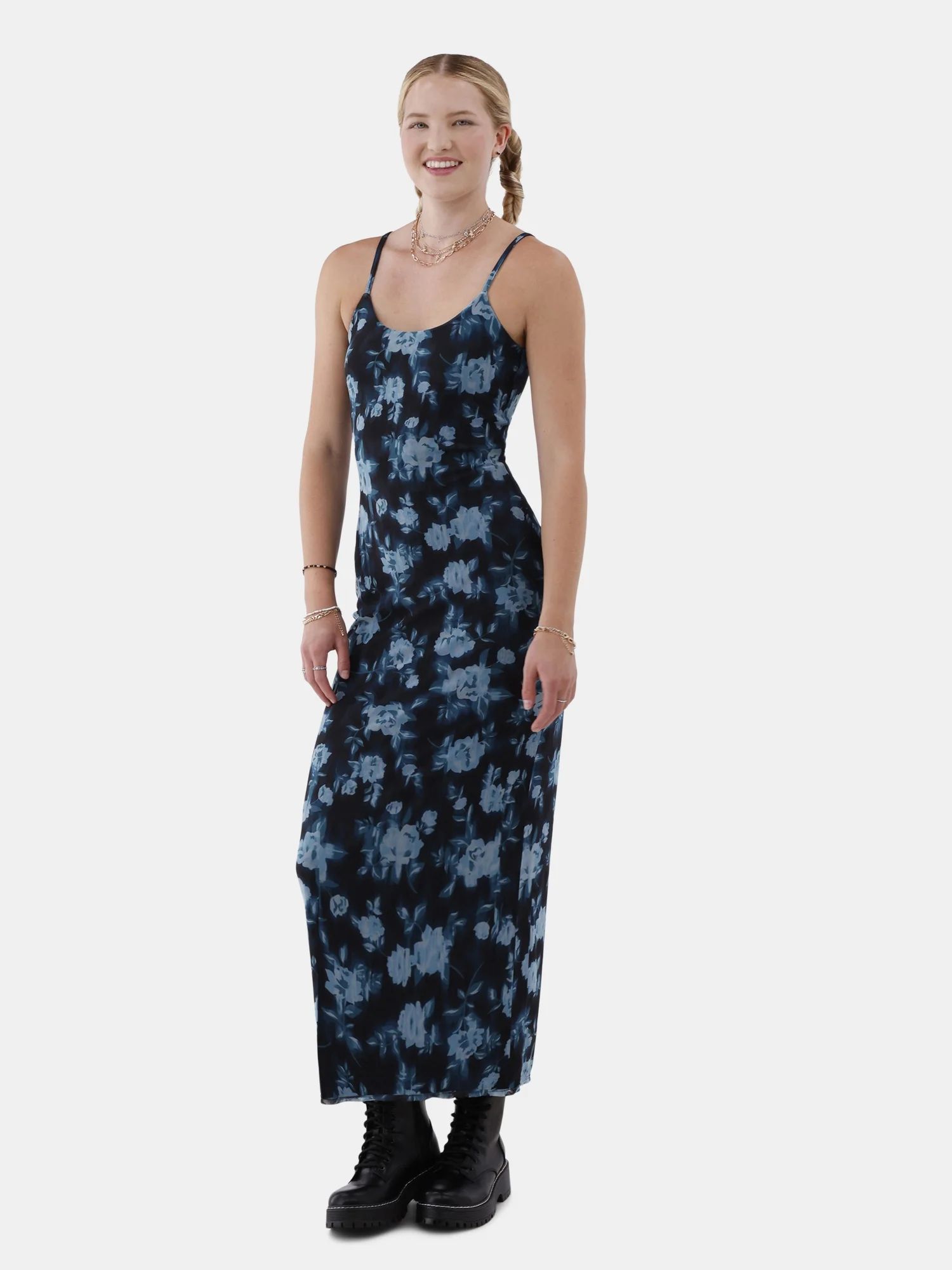 No Boundaries Sleeveless Mesh Maxi Dress, Women’s and Women’s Plus | Walmart (US)