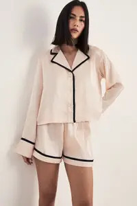 Satin Contrast Trim Pajama Shorts Set | Nasty Gal US