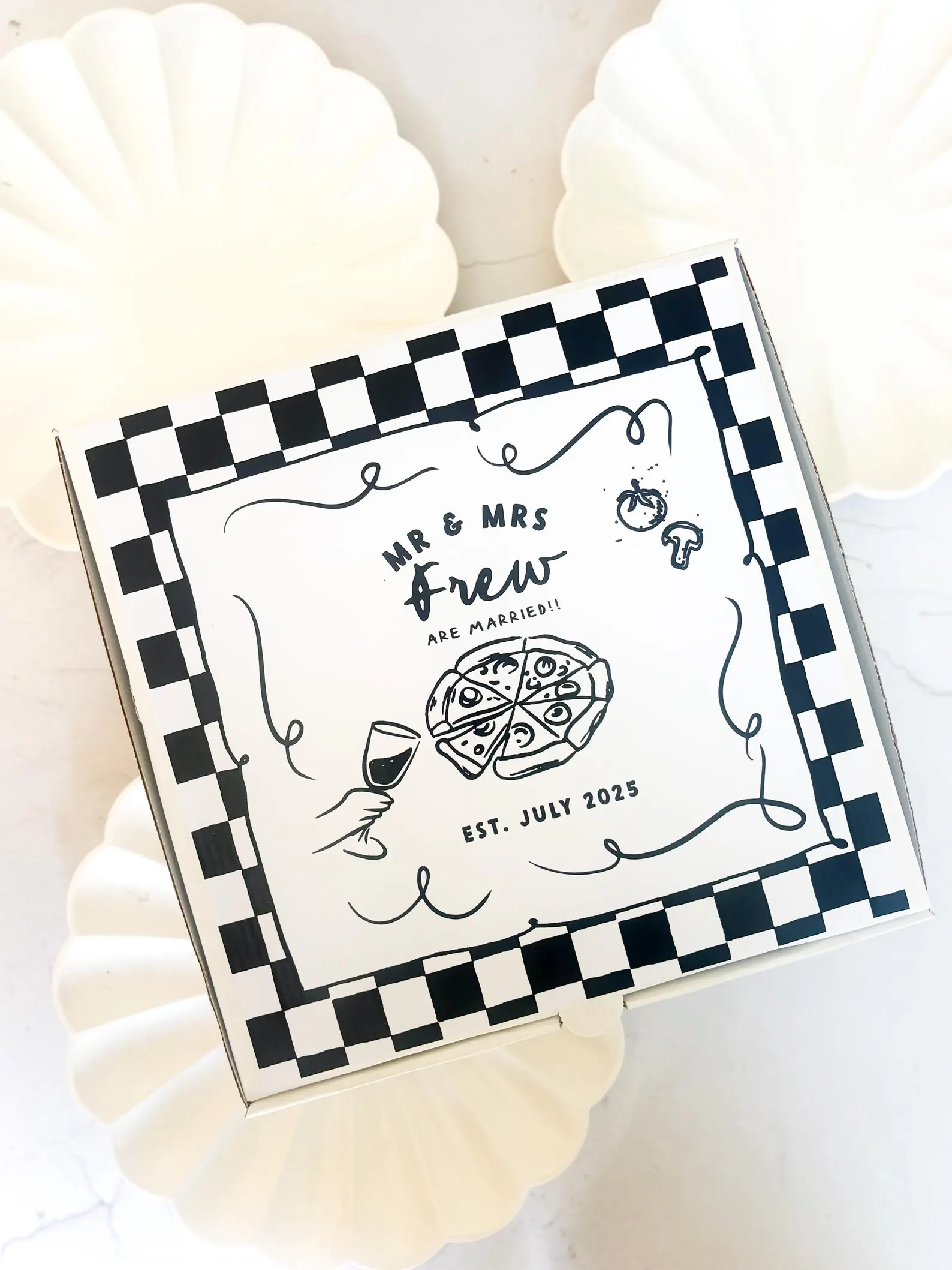 Personalised Wedding PIZZA Box | BLACK CHECKERBOARD | takeaway buffet party boxes | Etsy (Global)