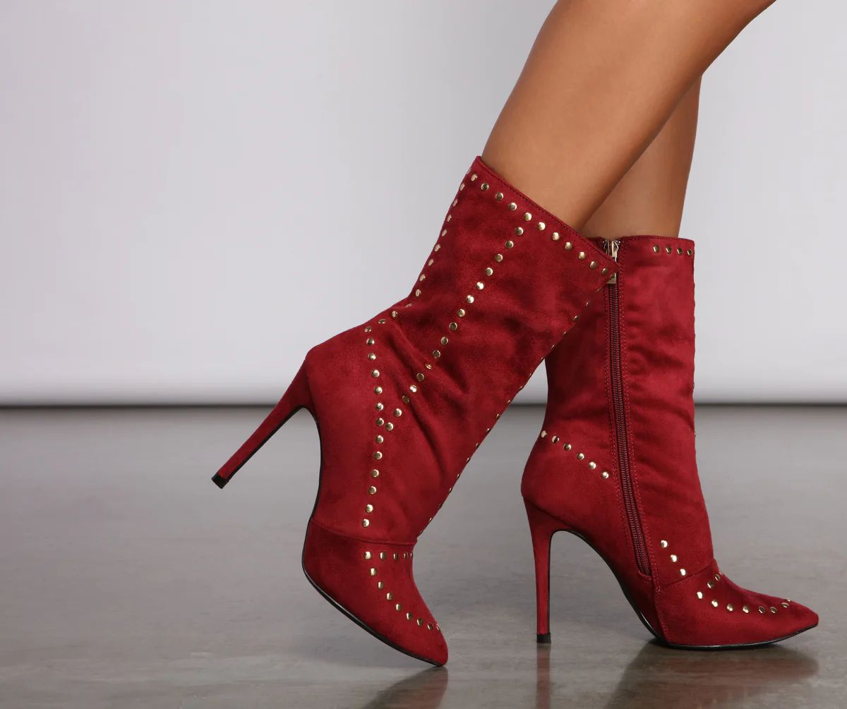 Faux Suede Studded Chic Stiletto Booties | Windsor Stores
