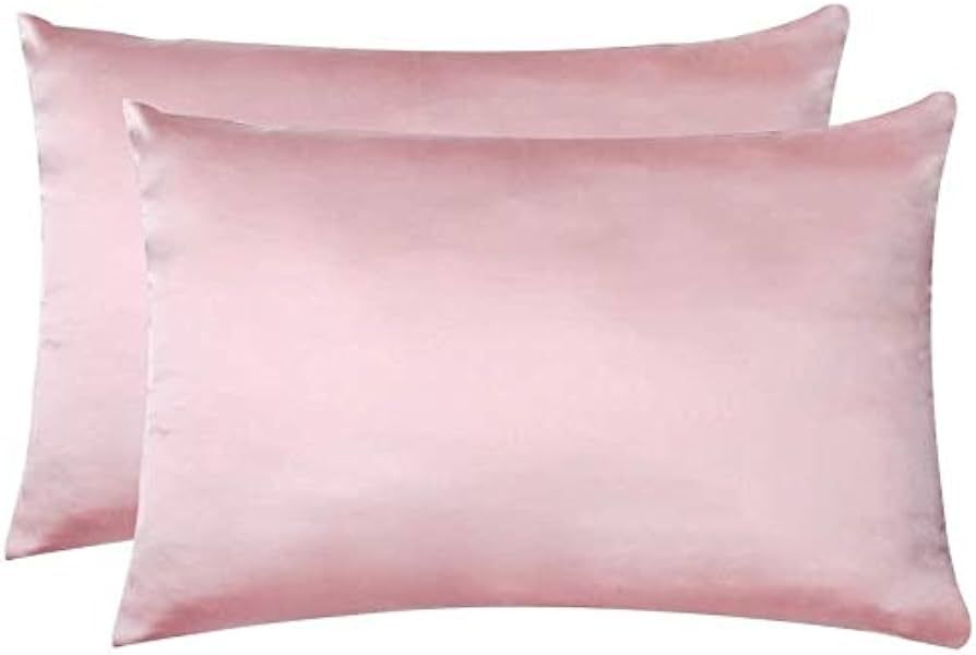 Jocoku 100% Mulberry Silk Pillowcases Set of 2 for Hair and Skin and Super Soft and Breathable Standard Size Nature Silk Pillowcases (Standard, Pink) | Amazon (US)