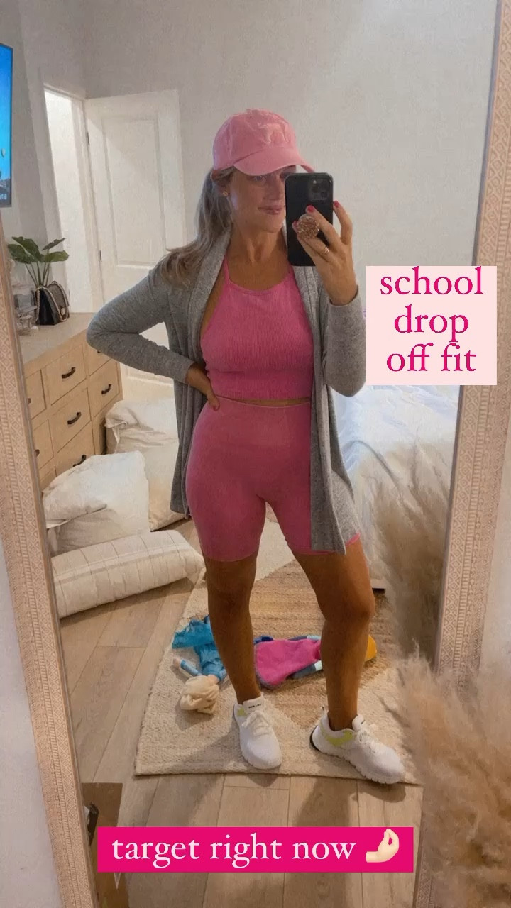 Morning!!! Todays school drop off fit! I can’t get enough of ribbed workout wear right now. So dang comfy and stretchy - which is perfect for this mama on the go! And in this heat. SIZING: wearing a M in both bike shorts and bra. I think they run a little small! / Walmart sneakers TTS and such impressive quality. So comfortable. If you’re in between shoe sizes do the smaller  

#LTKU #LTKFind #LTKfit