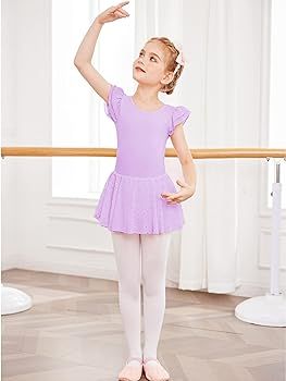 Arshiner Girls Ruffle Sleeve Ballet Dance Dress Tutu Skirted Leotard | Amazon (US)