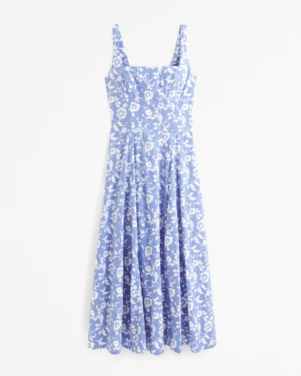 Women's Fit & Flare Stretch Midi Dress | Women's New Arrivals | Abercrombie.com | Abercrombie & Fitch (US)