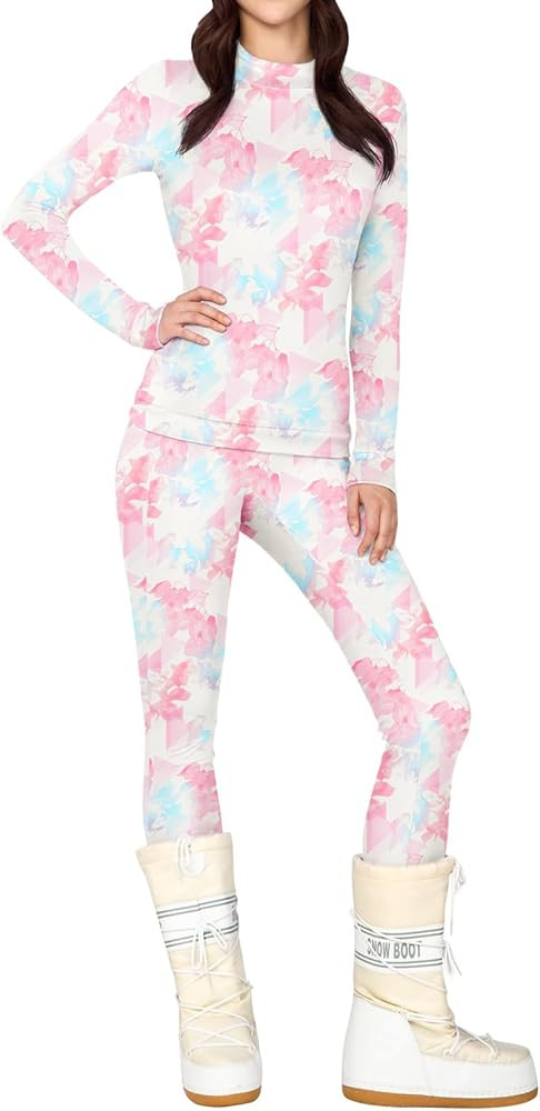 Yousify Womens Thermal Underwear Set Long Johns Tops & Bottoms Winter Slim Graphic Printed Ski Ba... | Amazon (US)