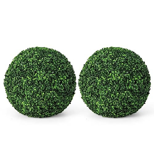 Goplus 2 PCS 19 Inch Artificial Plant Topiary Ball, Round Faux Boxwood Balls Outdoor, Garden Spheres Decorative for Front Door, Porch, Backyard, Balcony, Patio, Wedding and Home Décor | Amazon (US)