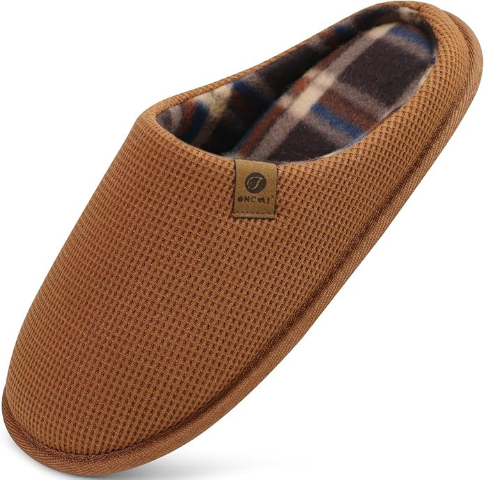 ONCAI Men's House Slippers, Cushion Memory Foam Shake Fleece and Man House Shoes with Faux Fur Li... | Amazon (US)