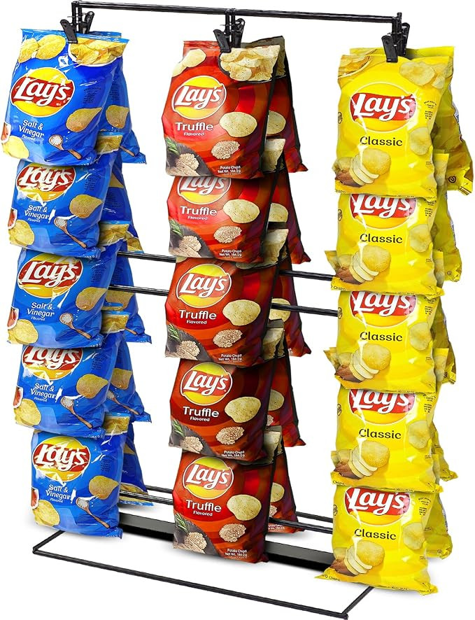 Chip Rack Display Stand, 3 Row 42 Clips Stand Display for Party, Snack Retail Display Rack, Chip ... | Amazon (US)