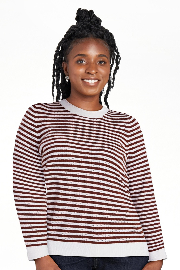 Time and Tru Women's Stripe Pointelle Rib Sweater with Long Sleeves, Lightweight, Sizes XS-XXXL | Walmart (US)