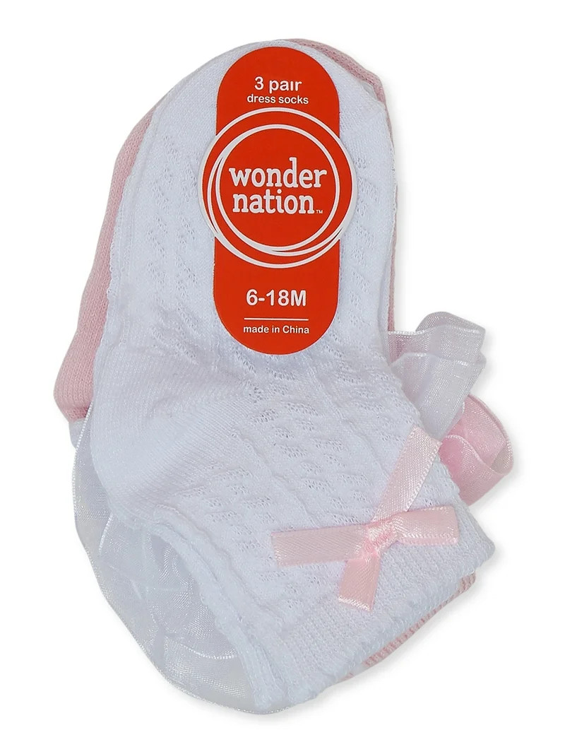 Wonder Nation Infant and Toddler Girls Dress Socks, 3 pair pack | Walmart (US)