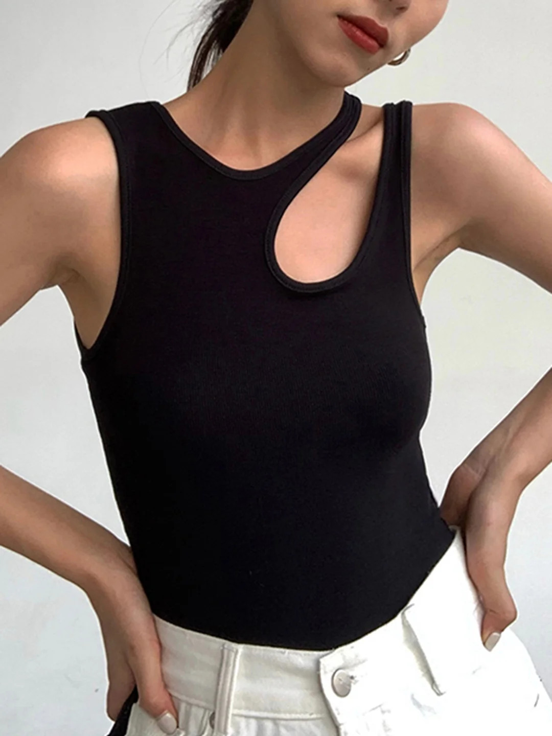 Semi-Sheer Cutout Tank Top | Commense