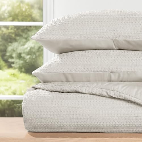LINENS & HUTCH Waffle Textured 3 Piece Comforter Set All Season Down-Alternative Ultra Soft Bedding - King/Cal-King Dune | Amazon (US)
