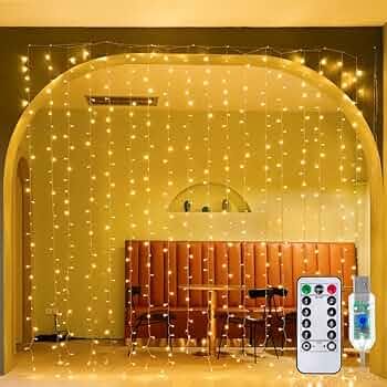 Ollny Christmas Curtain Lights 300LED 9.8ftx9.8ft, Outdoor Waterproof Curtain String Lights with ... | Amazon (US)