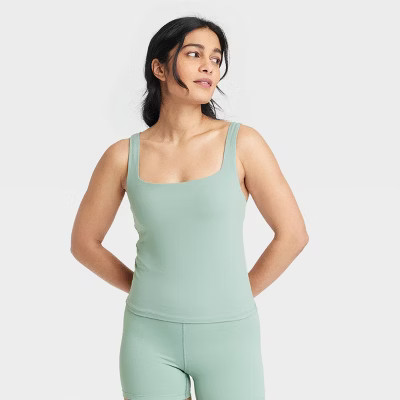 Women's Everyday Soft Square Neck Support Tank Top - All In Motion™ Sage Green XS | Target