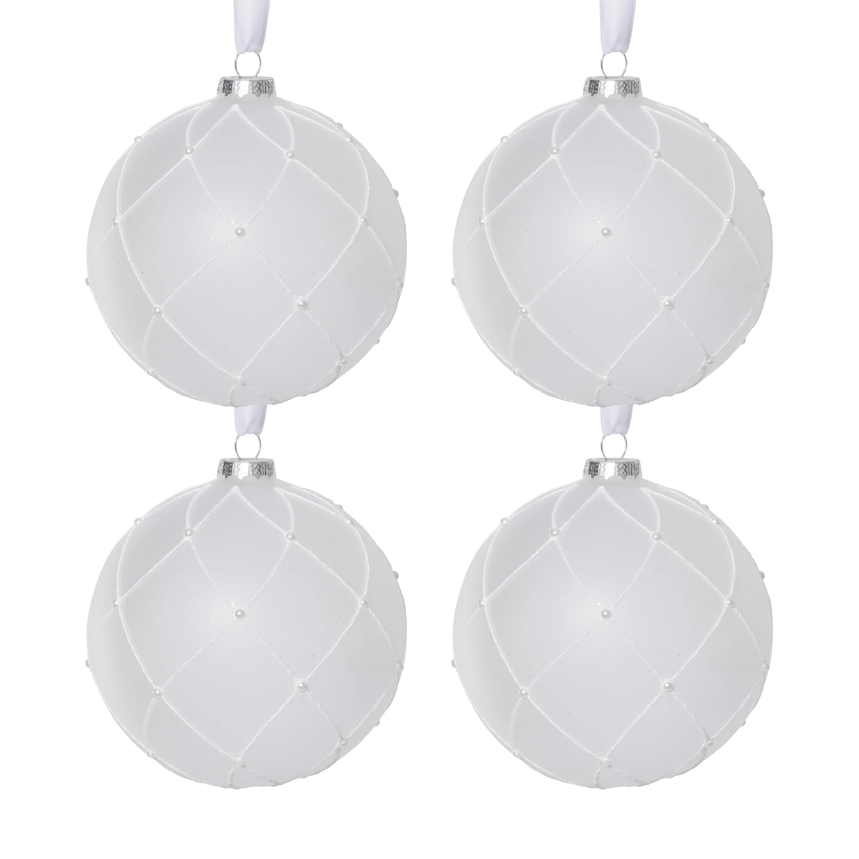 4-Piece Set Frosted 4.75-Inch Glass Ball Christmas Ornaments with White Glitter (Set of 4) | Wayfair North America