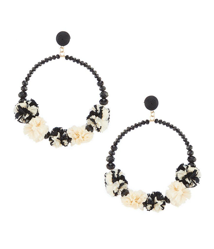 Natasha Accessories Pom Pom Bead Hoop Earrings | Dillards Inc.