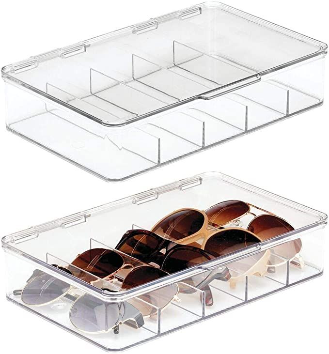 mDesign Plastic Stackable Eyeglass Case Storage Organizer with Hinged Lid for Unisex Sunglasses, ... | Amazon (US)