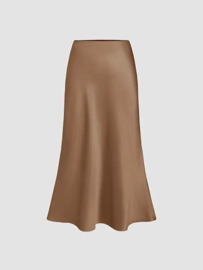 Office Siren Long Skirts Satin Satin Solid Ruffle Maxi Skirt For Vacation Holiday | Cider
