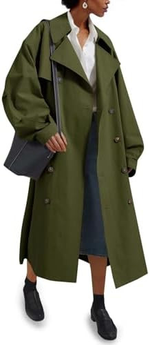 Tankaneo Womens Double Breasted Long Trench Coat Oversized Classic Lapel Belted Overcoat | Amazon (US)