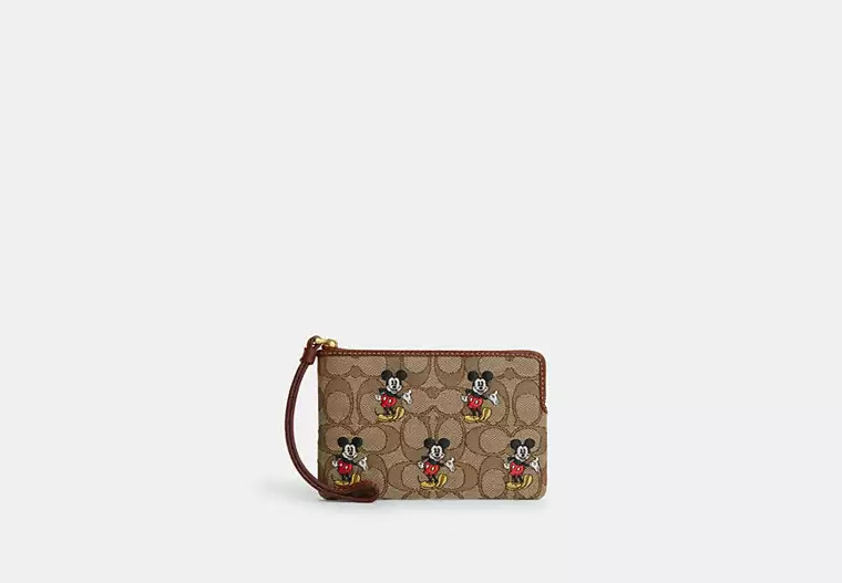 Disney X Coach Corner Zip Wristlet In Signature Jacquard With Mickey Mouse Print | Coach Outlet US