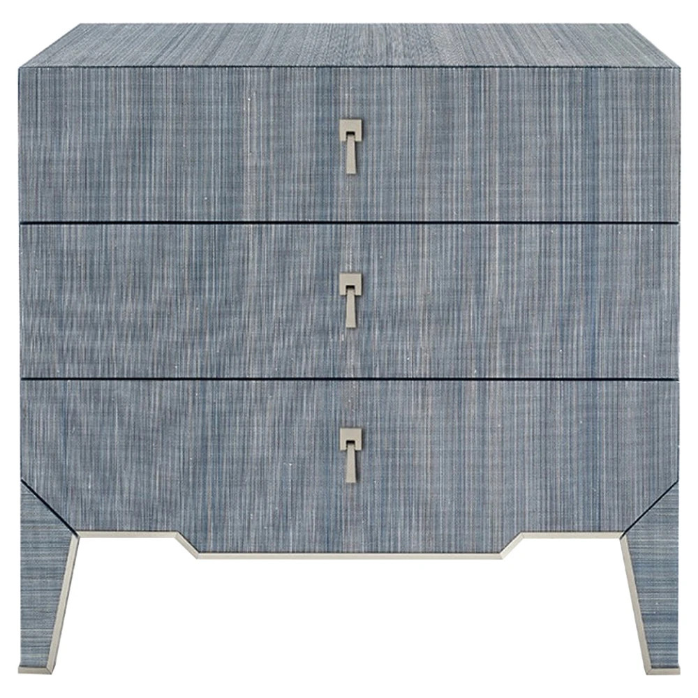 Madeline French Country Blue Shimmer Lacquered Silky Grasscloth Side Table | Kathy Kuo Home