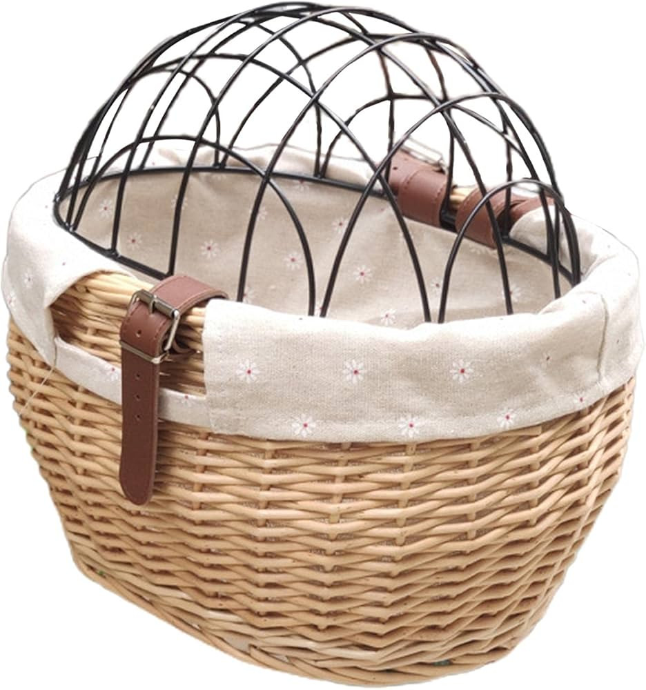 Bike Pet Basket, Wicker Bike Basket for Small Dogs Cats Pet Carrier Front Basket with Wire Mesh C... | Amazon (US)
