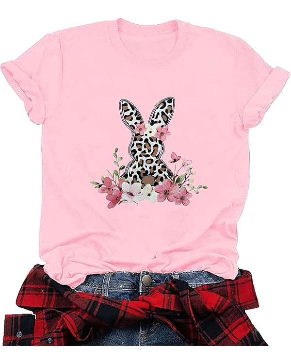 Women Happy Easter Shirts Funny Bunny T-Shirt Rabbit Graphic Tee Tops | Amazon (US)