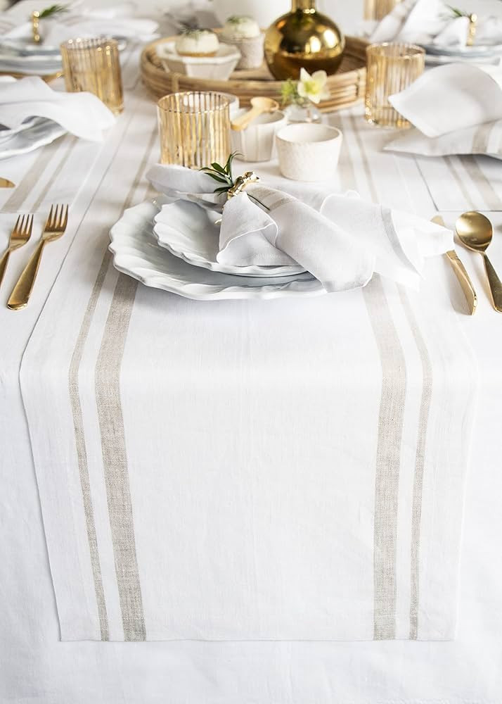 Solino Home Linen Stripe Table Runner – 14 x 48 Inch, European Flax, Natural and White – Fren... | Amazon (CA)