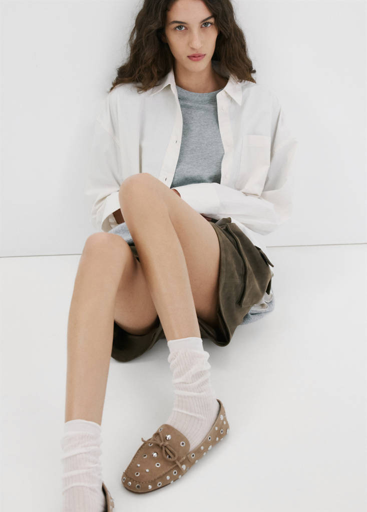 Suede loafer with eyelets sand - Woman - 9½ - MANGO | Mango (US/MX/AU)