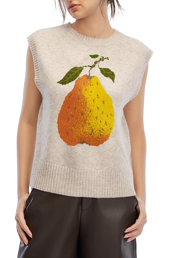 Cute Sweater Vest Women 2025 Crewneck Sleeveless Pattern Graphic Sweater Vest Pullover Sweaters F... | Amazon (US)