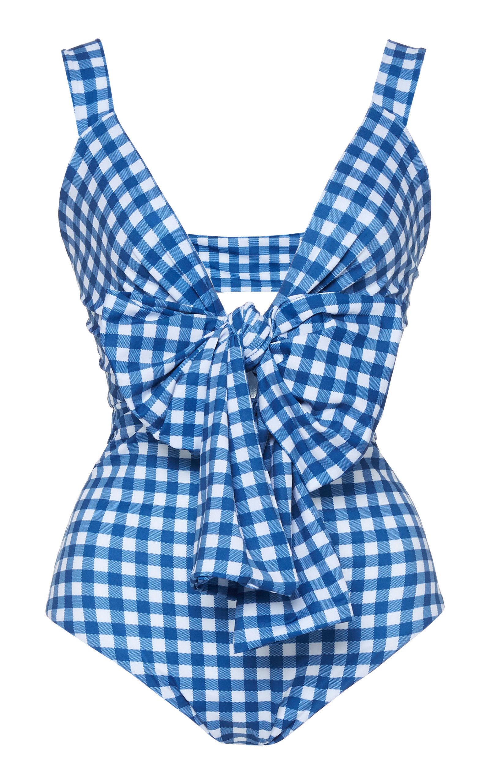 Silvia Tcherassi Cannobio Bow-Detailed Gingham-Checked Swimsuit | Moda Operandi (Global)