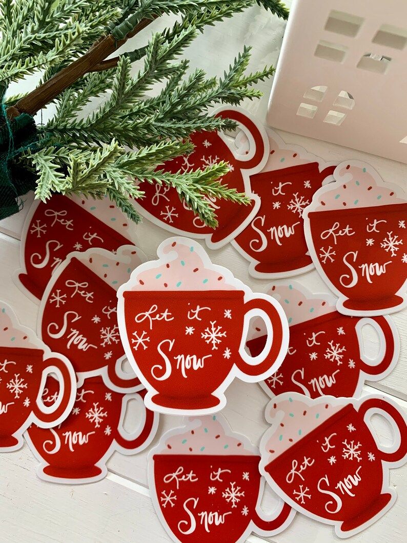 Red "Let it Snow" Coffee Cocoa Mug Sticker, Stocking Stuffers, Planner Stickers, Laptop and Water... | Etsy (US)